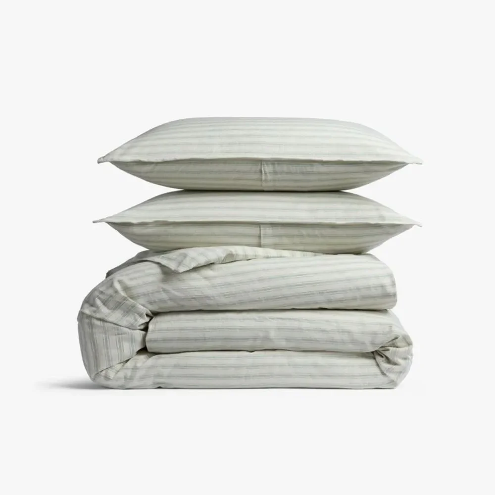 Parachute - Full/Queen Relaxed Linen Stripe Duvet Cover & Sham Jade & Parchment